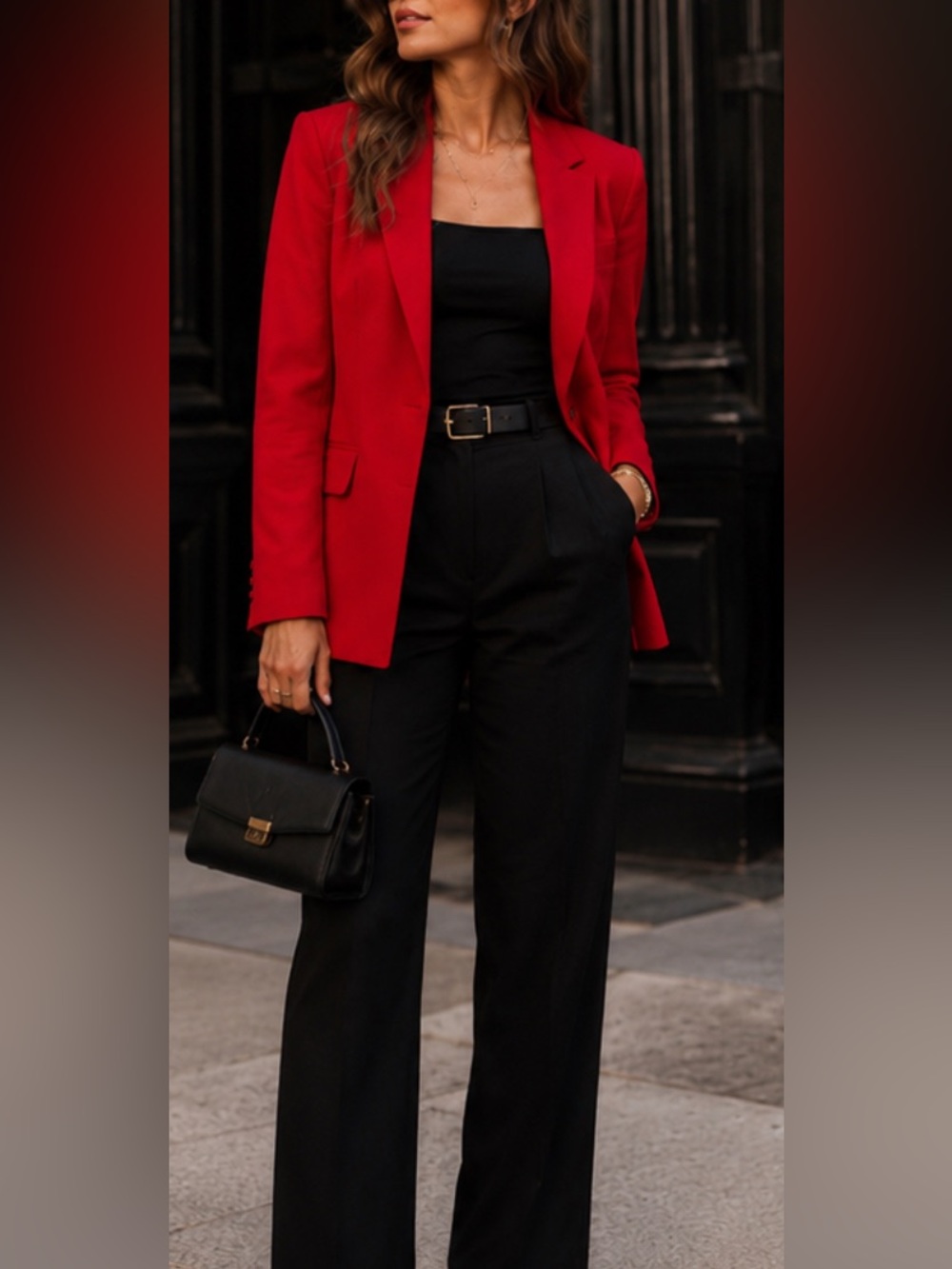 Alice and Olivia Red Tailored Blazer XS Single Button Career wear oversized